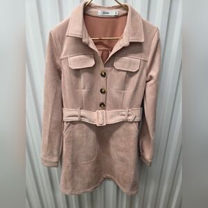 JustFab Blush Pink Suede-Look Belted Trench Coat
